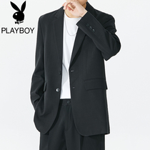 Playboy casual blazer mens spring and autumn Korean version of the trend Ruffian handsome fried street black loose suit