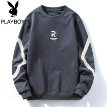 Playboy sweater mens round neck spring and Autumn fashion brand clothes loose and wild 2021 new gray base shirt