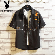 Playboy short sleeve shirt men summer thin 2021 new fashion brand personality youth Ruffian handsome casual shirt