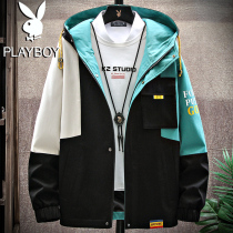 Playboy 2021 new spring and autumn winter tooling jacket jacket mens trend casual plus velvet mens clothing