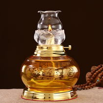 Glass oil lamp for Buddha oil lamp large household windproof liquid butter lamp for worship supplies Temple long light