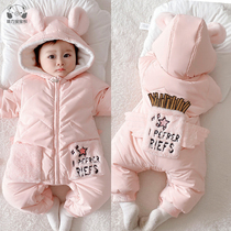 Net red newborn baby clothes winter women Baby cute princess thick jumpsuit