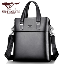 Seven Wolves Mens Bag Genuine Leather Single Shoulder Bag Slanted Satchel Briefcase Briefcase Business Hand Man Leather Bag Bull Leather Upright backpack