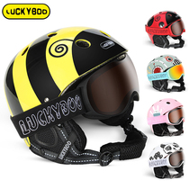Luckyboo childrens ski helmet cute female boy baby single double board snow helmet protective gear set