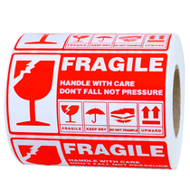 300 sticker roll red fragile warning label sticker Carefully placed for transportation and packaging Self-adhesive label