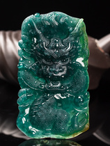 Jade natural A goods finished jade ice glutinous jade pendant blue water frosted domineering Dragon brand Zodiac old carving