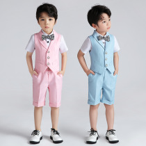 Childrens vest short-sleeved suit thin summer new boys solid color horse clip pink host speech chorus small dress