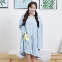 Bathrobes womens spring and autumn bath towels can be worn can be wrapped skirt cloak adult quick-drying than cotton absorbent bathrobe long sleeves
