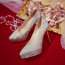 Waterproof wedding shoes womens 2021 summer Bride wedding dress Xiuhe wearing niche high-heel crystal shoes are not tired feet