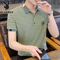Playboy 2021 summer new mens short-sleeved t-shirt with a lead stripe polo shirt mens summer handsome