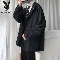 Playboy 2021 Autumn New windbreaker men long Hong Kong style loose jacket Korean trend mens coat