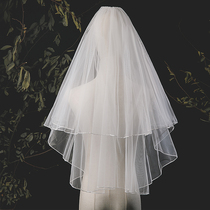 New bride wedding main wedding veil super fairy forest net red photo props simple double-layer plain yarn headwear female