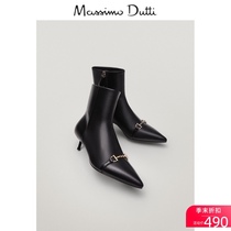 Spring Summer Discount Massimo Dutti womens shoes buckle decoration Black high heel leather booties 11138750800