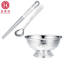 Silver Bowl 999 sterling silver bowl chopsticks spoon set baby birthday wedding silver tableware snowflake silver household silver chopsticks