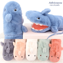 Childrens bag finger gloves winter plush warm boys and girls baby hanging neck windproof small childrens parents and children cute cute