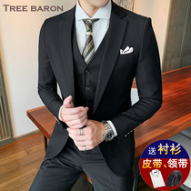 Groom suit suit Mens three-piece wedding suit Korean version slim small suit mens professional formal best man suit