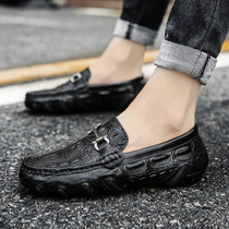 2021 autumn new large size Bean shoes men leather breathable lazy shoes Korean trend business leather shoes crocodile pattern