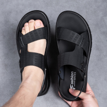 Sandals mens leather 2022 new tide summer outwear driving beach shoes casual dual-use non-slip men slippers