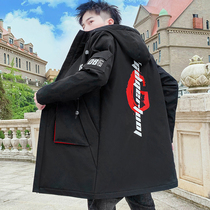Mens windbreaker Spring and Autumn new trend handsome loose plus velvet thickened tooling Joker casual long coat