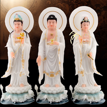 Chinese White Jade Buddha statue of the three Saints Amitabha Guanyin Bodhisattva to the Bodhisattva home Buddha hall offering ornaments