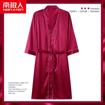  Antarctic mens nightgown summer three-quarter sleeve ice silk bathrobe morning robe simulation silk pajamas big red spring and autumn models