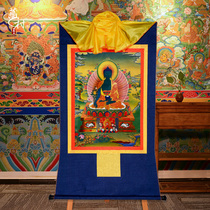 Tibetan Village Pharmacist Buddha Buddha Thangka hanging painting Tibetan mounted gilded painting Heart Zen living room decorative painting Mural painting