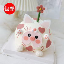 Internet celebrity lulu pig cake decoration decoration soft glue cute piglet baby one-year-old flower plug-in birthday dessert table