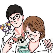 Q version of Cartoon hand-painted head Cartoon Cartoon design couple crayon small new real-life photo turn stick figure creative