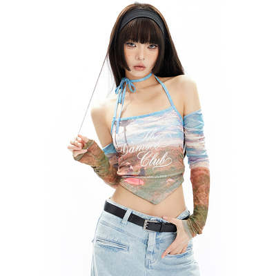 taobao agent APEA American retro Y2K street print sexy suspender vest in summer customization shawl sunscreen two sets J