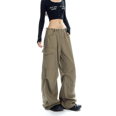 taobao agent APEA American Retro Machine Energy Pocket Pocket Workers Pants Women's Loose Straight Straight Sensory Casual suit wide -legged trousers