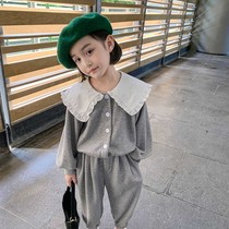 Girl set autumn 2021 New Korean fashion lapel shirt loose casual pants children spring and autumn two-piece set