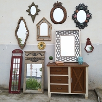 Large collection of solitary products-European and American creative designers retro iron wood carved wall mirror dressing mirror dressing mirror