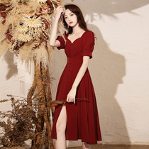 Toast bride casual Burgundy wedding engagement dress usually wear a small evening dress