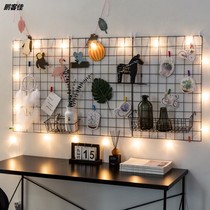 ins grid photo wall decorations hanging wall wrought iron shelf free hole Net red dormitory bedroom room layout