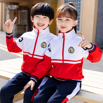  School uniform set for primary school students Chinese red vitality childrens class clothes sports kindergarten garden clothes spring and autumn three-piece suit