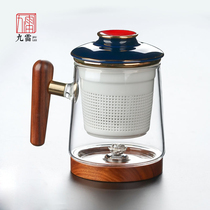Couple cup Heat-resistant glass water cup Office tea cup Sterling silver tea water separation cup filter ceramic liner