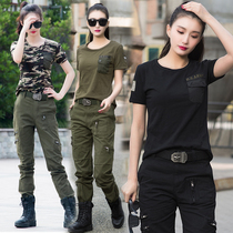 Camouflage suit womens short-sleeved summer thin tide Army fan frock loose sailor dance performance clothing two-piece tide