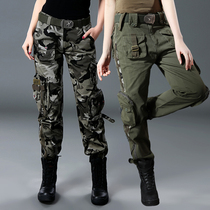 Outdoor overalls womens summer handsome loose bf Wind Autumn high waist military pants camouflage pants thin straight long pants tide