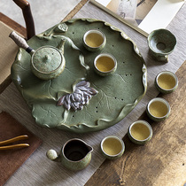 Japanese style rough pottery kung fu tea set household ceramic tea tray office small tea cup teapot