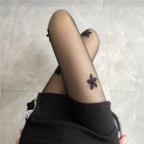 Beautiful girl with pants socks beauty legs ultra-thin perspective womens white ins long socks black tide Summer flowers in black