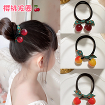 Childrens head rope cute cherry Hairband girl leather band Net Red fashion pony horse tail ball head Summer Girl Hairband