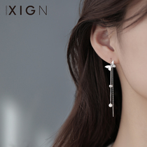XIGN Butterfly Ear Line Pure Silver Streaming Suearrings Female Long style Temperament Slim-ear Ears Accessories 2021 New wave