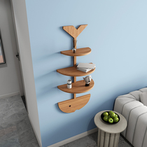 Solid wood wall-mounted shelf Wall shelf wrought iron living room bookshelf Wall deck decorative shelf