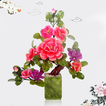 Jade peony bonsai living room home accessories jade crafts bedroom new Chinese flower stand crafts ornaments