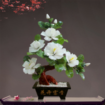 Jade carved flower tree living room wine cabinet peony decorations office home creative porch bonsai ornaments