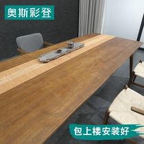 Tea table solid wood large board tea table Zen simple tea house New Chinese log club tea table and chair combination set