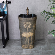 Column basin washbasin Floor-to-ceiling integrated ceramic outdoor retro balcony washbasin Household column washbasin