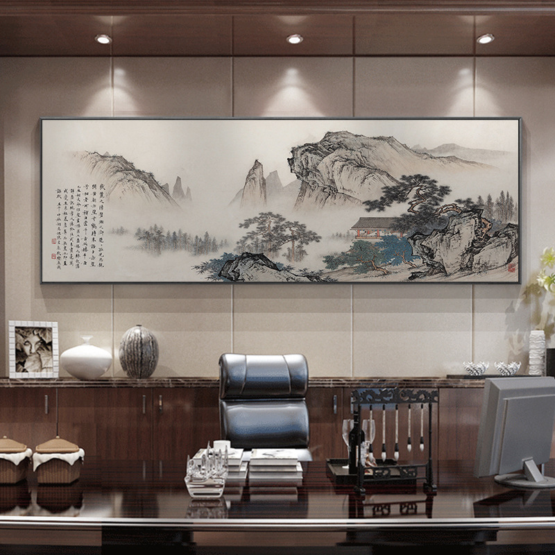 新しい中国風のリビングルームのソファの背景の壁の装飾絵画オフィス中国絵画風景画壁画雰囲気吊り絵画書道と絵画