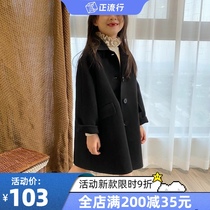  2021 new girls and boys imitation double-sided cashmere coat autumn black wool coat medium and long childrens coat