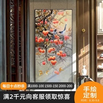 Persimmon hand-painted oil painting porch huaicai hanging painting living room sofa background wall decoration painting restaurant bedroom bedside mural